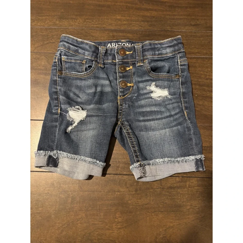 Arizona Jean Co Girls Denim Bermuda Shorts Distressed Dark Wash Size 6